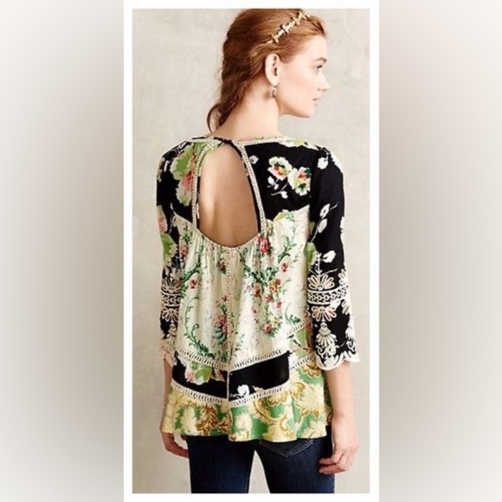 Anthropologie Vanessa Virginia Prateria Boho Baby Doll Swing Top Tunic Sz. 12 - Picture 6 of 13